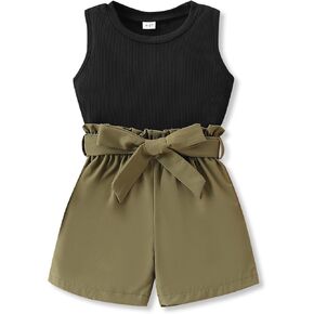 Toddler Girl Summer 2-Piece Solid Color Vest + Casual Shorts Set