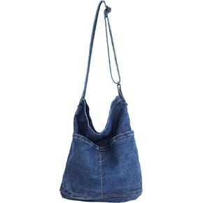 YunZh Denim Shoulder Bag for Women, Casual Style Lightweight Classic Retro Travel Shopper Hobo Bag