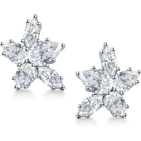 Cubic Zirconia Stud Earrings 925 Sterling Silver, Hypoallergenic Simulated Diamond Cluster Earrings for Women - Mother's Day/Birthday Gift for Wife Mom He