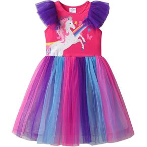 Dxton Girls Summer Vresses Tutu Short Sleeve Party ملابس عارضة ملابس Tulle 3-12 سنة
