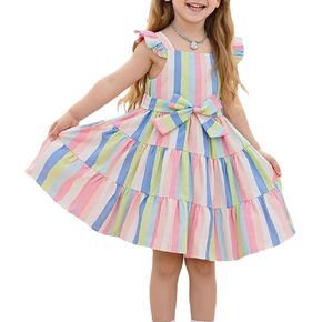Little Bitty Toddler Summer Girls Dresses Flutter Sleeve Casual Skater Swing Wedding Guest Cocktail Party Sundress 2-7 Years