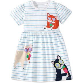 Youlebao Little Girls Short Sleeve Dresses Cotton Casual Clothing