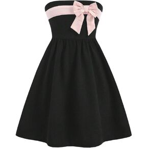 GORGLITTER Girl's Bow Dress Cute Strapless A Line Mini Short Dresses