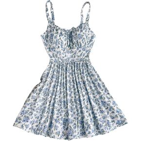 Girl's Summer Dress Floral Print Ruched Bust Spaghetti Strap A Line Flowy Cami Dress