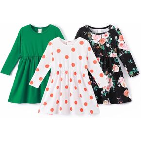 PATPAT Toddler Girl Floral Multipack Dresses 2 Pack Long Sleeve A-line Dress for Girls