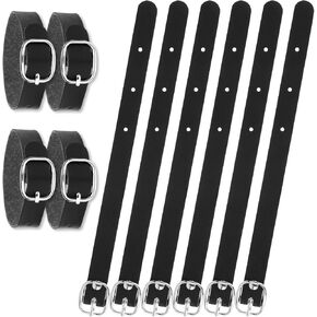 10PCS PU Leather Luggage Tag Straps, Black Leather Luggage Tag Loops with Metal Buckle, Suitable for Name Tags, ID Cards and Bag Accessories