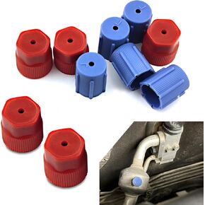 10pcs R134a AC Caps 0.53 "0.65" غطاء خدمة مكيف الهواء ، والضغط المنخفض والضغط العالي من منفذ A/C منفذ الإغلاق الضيق مع حلقة مطاطية ، مناسبة لمعظم السيارات (الأزرق والأحمر)
