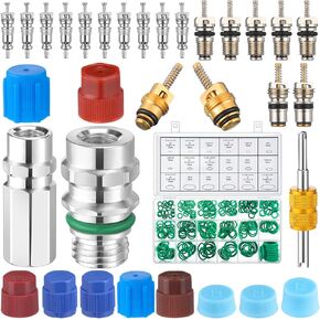 Car Air Conditioner A/C Valve Core Sealing O Ring Kit R12/R22 R134a Tire Valve Stem Valve Core Accessory HVAC Seal Dust Cap Dual Head Dismantling Core Remover (Multicolor)