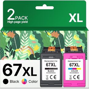 67XL Ink Cartridges Black/Color Combo Pack Replacement for HP Ink 67 HP 67XL for HP DeskJet 2755e 2755 2700 2700e 2734e 4155e 4155 Envy 6055e 6455e 6400 6075 Envy Pro 6452 6458 6475 Printer (2 Pack)