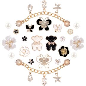 22 Pcs Bling Shoe Charms for Women, Rhinestones Bling Pendant Chain Shoes Charms Accessories, Flower Butterfly Shoe Decoration for Clog Sandals, DIY Shoe Accessories for Party Favor
