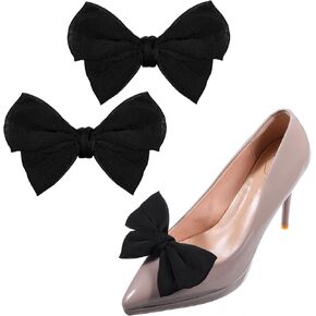 2 Pcs Bow Shoe Clips, Detachable Black Shoe Clips for Women Elegant Satin Bow Shoe Buckles Decorative Shoe Accessories for Wedding Party Bags Clothing Hair Charms Heels