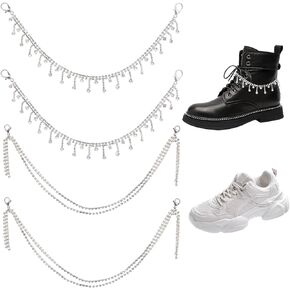 4 Pcs Rhinestone Shoelace Charms Shoe Decoration Chain Charm Lace Locking Clips Jewelry Accessories for Sneaker Gifts for Women