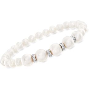 Ross-Simons 6-8.5mm Cultured Pearl and .25 ct. t.w. Diamond Stretch Bracelet With Sterling Silver