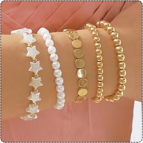 أساور ذهبية للنساء سوار كرة امتداد للخرز مجموعة Stack Stack Strand Beded Berclet غير قابلة للتكديس كرة لؤلؤة للنساء للنساء هدية عصرية