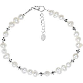 Aeravida Stunning Bridal White Strand of Culture Freshwater Pearls & .925 Sterling Silver Bracelet | Culture Freshwater White Pearl Bracelet for Women | .925 Sterling Silver Bracelet | Stunning White Pearl Bracelet for Women