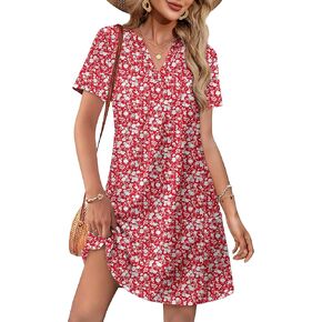 WIHOLL Dresses for Women 2025 Casual Summer V Neck Wedding Guest Dress Short Sleeve Fashion Beach Vacation Clothes