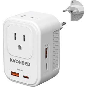 Voltage Converter US to Europe Travel: 2025 Upgrade 220V to 110V Converter with 2 USB A and 2 Type C Fast Charge Adapter Plug Converter USB C for France Italy Spain etc