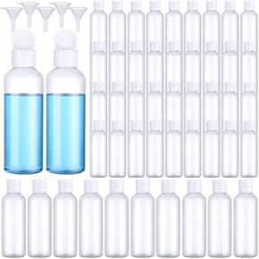 100 pcs 3.4oz زجاجات سفر صغيرة البلاستيك زجاجة الضغط الفارغة صافية حاوية شامبو قابلة لإعادة التعبئة مع 5 قمع للسوائل كريم مستحضرات التجميل