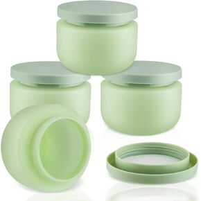 4 Pack 8 OZ Plastic Jars Round Cosmetic Container with Lids,Wide Mouth Soft Slime Jars for Lotion,Hand Cream,Ointments,Makeup,Body Butter,Rhinestone,Samples Pot Travel Make Up Storage (Grey)