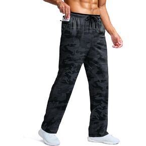 Pudolla Mens Sweatpants Zipper Pocket Men's Casual Comfy Elastic Waist Exercise Gym Yoga Pants Wide Leg(Camo Black Black M)
