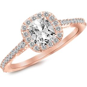 14K أبيض الذهب 1.25 قيراط مختبر نما الماس الرائع وسادة كلاسيكية وسادة هالو كوسيون قطع الخطوبة الماس (G-H Color VS1-VS2 Clarity 0.75 CT Center)