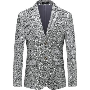 MOGU Mens Sequin Blazer Slim Fit Shiny Gold Silver Dress Suit Jacket Tuxedo Sport Coats for Prom Party Dinner