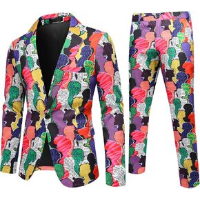 Boyland Men’s 2 Pieces Suit Floral Print Notch Lapel Tuxedo Suit Set One Button Tux Jacket Pants for Party Wedding Prom in Kuwait