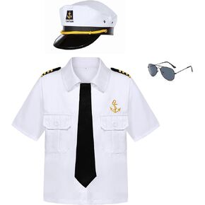 Kids Yacht Captain Costume Sailor Captain Costume with Accessories for Career Day 100 Days of School Halloween
