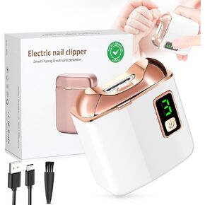 Electric Nail Clipper with LED Light, USB Rechargeable Nail Trimmer, 3-Speed Fingernail Manicure for Baby, Kids, Seniors, and Adults - Perfect for Elderly Nail Care, White