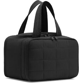 Travel Toiletry Bag, Puffy Wide-open Quilted Makeup Bag for Women,Lightweight Cosmetic Travel Bag Organizer with Handle for Traveling, Accessories, Essentials Toiletries Black