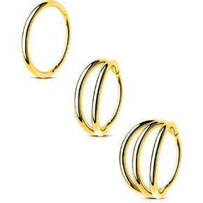 CM Crareesi Mania Triple/Double Hoop Nose Ring - 3Pcs Septum Rings Clicker 316L Stainless Steel Conch Piercing Jewelry Cartilage Earring Helix Rook Tragus