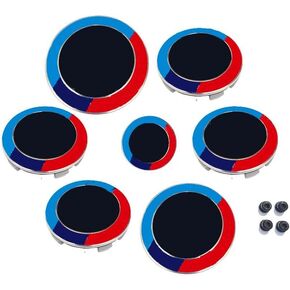German Brand car Anniversary Emblem Upgrade Kit - 7pcs Set Width 68mm Wheel Caps, 82mm Hood Badge, Trunk & Steering Logos | Compatible with 3/5 Series, X5 & More|Premium Stickers with Adhesive Tools