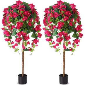 Giegxin 4 Ft Bougainvillea Artificial Tree 2 Pcs Artificial Bougainvillea Tree with Flowers in Plastic Pot Tall Floor Plant Faux Blooming Tree Large Fake Plants for Outdoor Indoor Home Office Decor