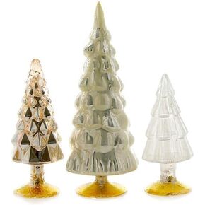 Cody Foster & Co 4 "-6.75" TALL MATTE و MIRROR Glass Christmas Village Tree مجموعة من 3 ذهبية