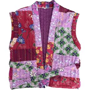 Womens Floral Print Puffer Vest Vintage Sleeveless Quilted Jacket Lightweight Open Front Padded Gilet Cardigan Coat