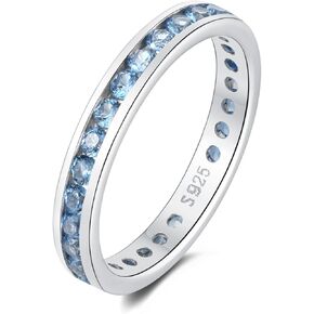 Muses Art Design Sterling Silver 925 CZ Birthstone Eternity Ring (Channel Set/Full Round), Stackable Wedding Engagement Ring