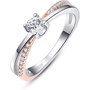 2 نغمة الصليب المجوهرات CZ Solitaire 18K حلقة الزفاف مطلي بالذهب الأبيض للنساء