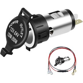 Cigarette Lighter Socket, 12V Power Outlet Socket Receptacle Waterproof Plug, Universal USB Power Charger and Socket Adapter, Car Replacement Parts
