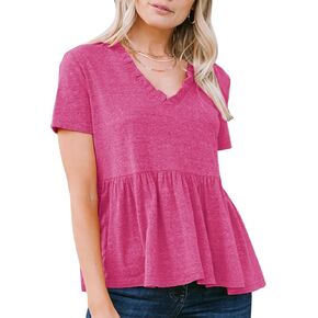 EXLURA Women's Summer Crop Babydoll Peplum Tops Cute V Neck Short Sleeve Business Casual Trendy T Shirts Beach Vacation 2025
