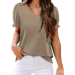 CRAZY GRID Women's Summer Tops Ruffle Short Sleeve 2025 Casual Knit Loose Fit T-Shirt