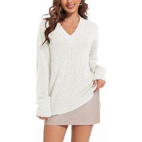 Women's V Neck Oversized Sweaters for Women Off Shoulder Loose Knit Jumper Pullover Tops