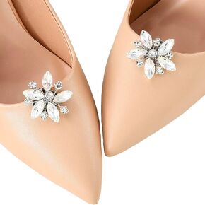 EASEDAILY Crystal Shoe Clips for Pumps Silver Rhinestones Wedding Shoe Buckle Jewelry for Women (Pack of 2)
