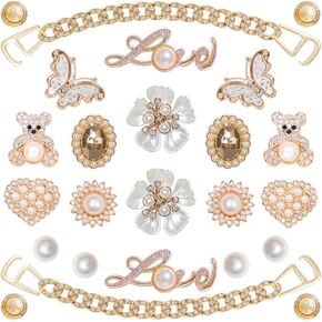 24 PCS Bling Shoe Charms for Women ، Rhinestons Pearl Shoe Decoration Charms Butterfly Flower Shoe Charm Scains Girly Shoins for Handals Forms ، Diy Shoes Association for Birthday Party Gifts Party