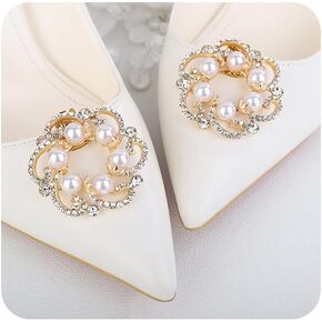 JWICOS 2Pcs Women Pearl Shoe Clips Round Crystal Shoe Buckles Fashion Removable Shoe Charms Decorative Rhinestone Shoe Clips Accessories for Wedding Party Proms Heels Flats