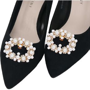 1 Pair Rhinestones Pearls Shoe Clips Gold Pearl Crystal Shoe Clips Crystal Pearl Shoe Buckles for High Heels Flat Boots Wedding Party