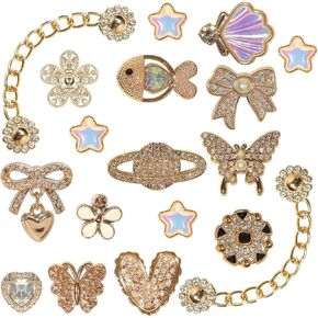 18 Pcs Bling Shoe Charms for Women, Rhinestones Bling Chain Shoes Charms Accessories, Flower Butterfly Shoe Decoration for Clog Sandals, DIY Shoe Accessories for Party Favor