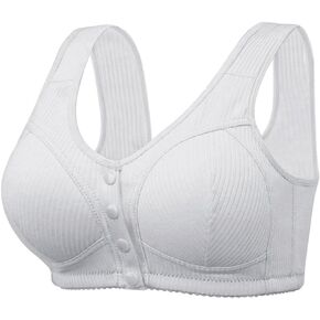 Ribbed Bras for Women Front Closure No Underwire Comfort Senior Wireless Snap Closing Bra