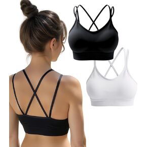 Sports Bra with Sewn in Pads, Padded Bralette with Support, Strappy Sports Bra, Exercise Bras for Women Multipack