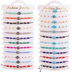 Ornaland 24 Pcs Adjustable Waxed Cord Braided Bead Bracelets Evil Eye Lucky Bracelet Handmade Friendship Bracelet Hamsa Han Charms for Women Men Gift