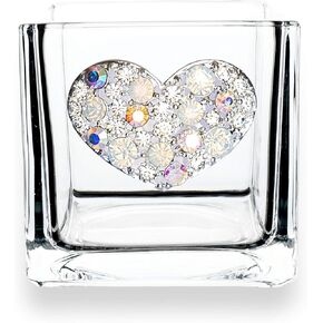THE QUEENS' JEWELS Multi Stone Heart Jewled 4x4 Candleholder Vase - Unique Gift for Women, Birthday, Cute, Fun, Not Painted, Decorated, Bling, Bedazzled, Rhinestone